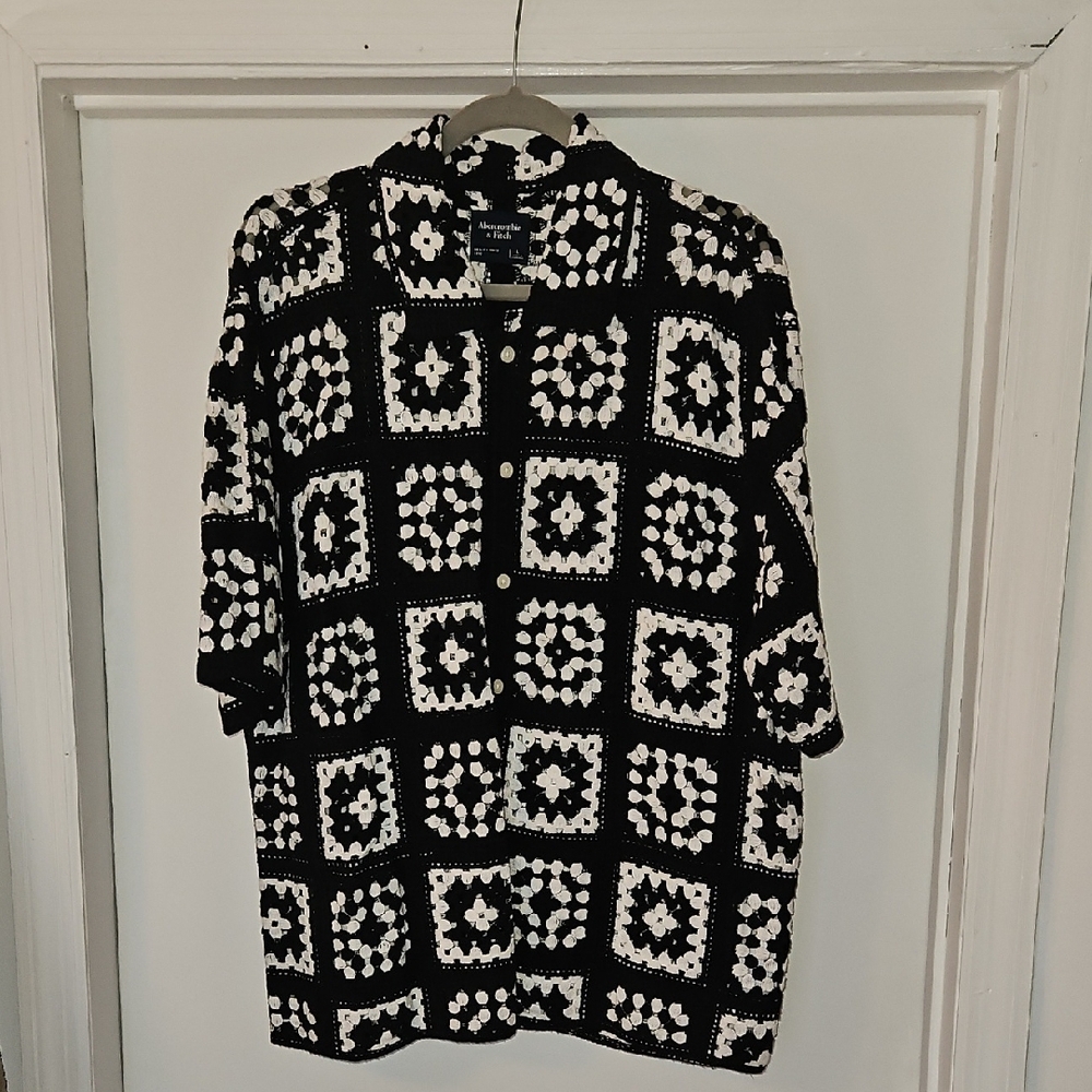 Black and White Crochet Pattern Shirt